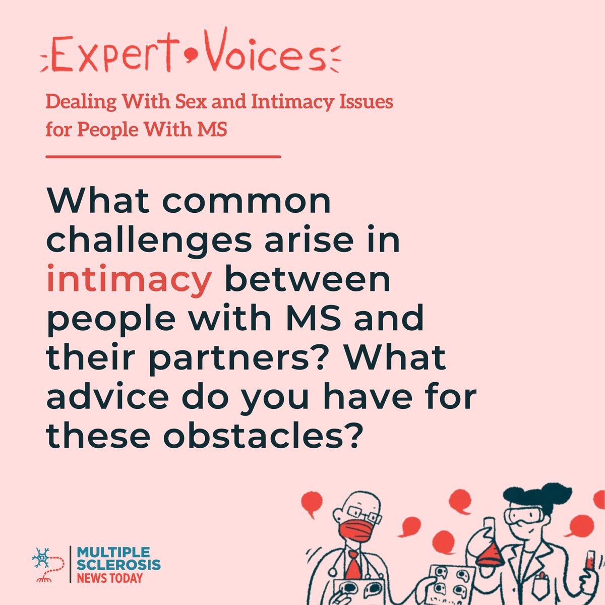MSNewsToday's tweet photo. What common challenges arise in intimacy between people with #MS and their partners? In our our #ExpertVoices series, psychologist Gayle Lewis, PhD, answers some of your questions related to sex &amp; intimacy: https://t.co/zjumvWrUhv

#MSNews #ExpertVoicesMS #IntimacyandMS #romance https://t.co/4KeI78NYHU