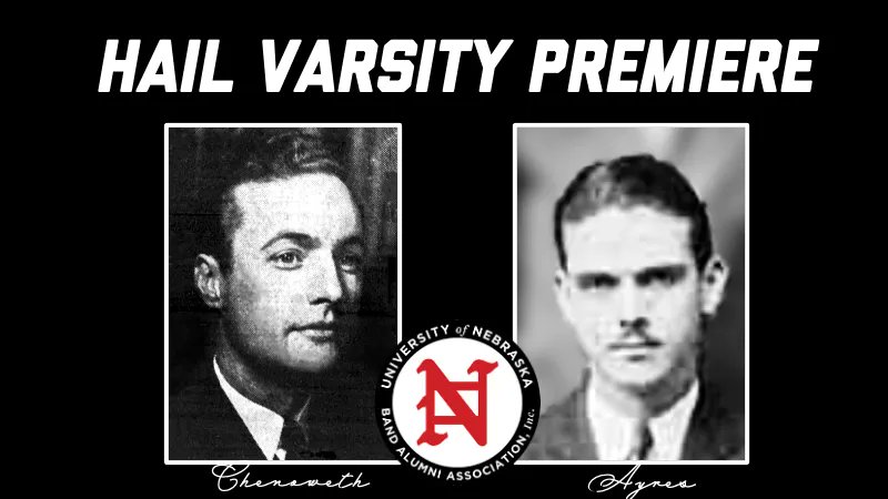 85 years ago, Hail Varsity premiered at halftime of K-State football game. Music by Wilbur Chenoweth, 1918 Kimball’s University School of Music grad & Prof of organ, piano & composition NU School of Music. Words by Joyce Ayres, 1930 NU grad & member of ROTC Band & Gamma Lambda.