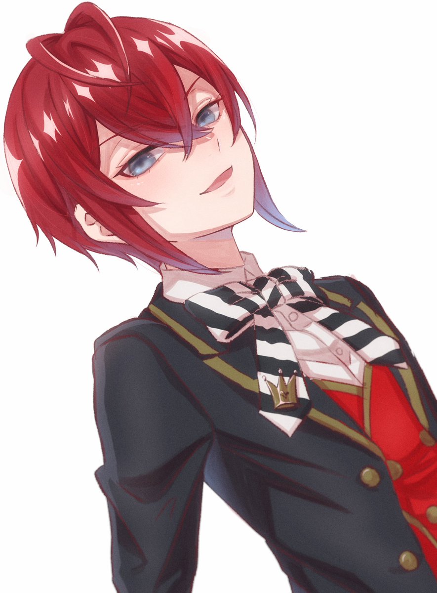 1boy red hair male focus solo school uniform blue eyes white background  illustration images