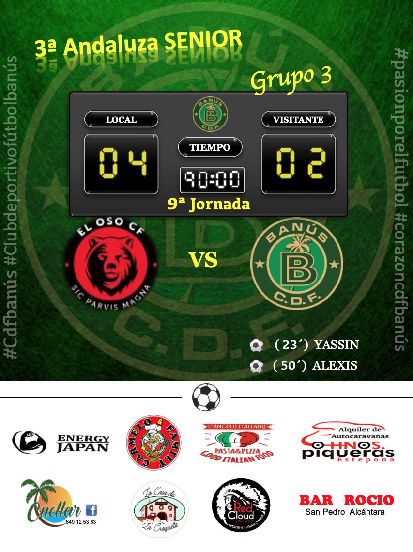 JosePascualgon3's tweet photo. 💥 RESULTADOS DE NUESTROS EQUIPOS DE ESTE FIN DE SEMANA 20 - 21 / 11 / 2021 💥
⚽ SENIOR
⚽ JUVENIL
⚽ CADETE
💚🖤 ‼️‼️ VAMOS C.D.F. BANÚS ‼️‼️ 💚🖤
#uneteanustrafamilia
#corazoncdfbanús
#pasionporelfutbol
#Cdfbanus
#Cdfbanus
#Clubdeportivofútbolbanús https://t.co/quQiwW6jFd