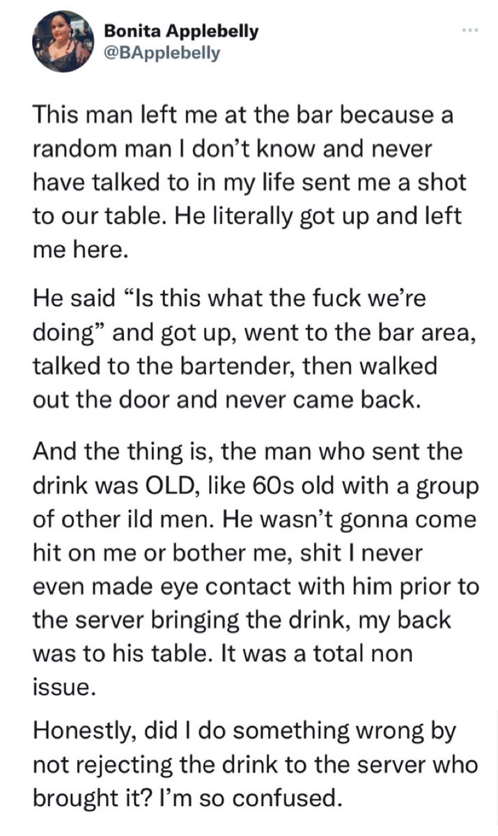Postsubman's tweet image. - Lady reveals how her date left her at a bar for accepting a drink from a random stranger.