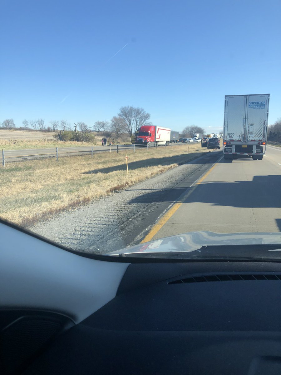 morecraft12's tweet photo. As of 12:10pm full stop on I 80 W. just before Iowa City. Collision. 2 semis blocking both lanes west bound. #TrafficAlert #i80 #iowa #iowacity https://t.co/RSdK5gB8bB
