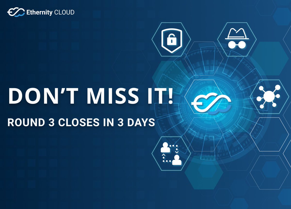 Ethernity_cloud's tweet photo. We are in the middle of round 3 here at the Ethernity CLOUD. Tell your friends. More people supporting our project means more decentralization. And that in turn reinforces the robustness of our network.
Round 3 will close in 3 days.
Join here: https://t.co/6EVHuJdfYe https://t.co/9ZgAckHARr