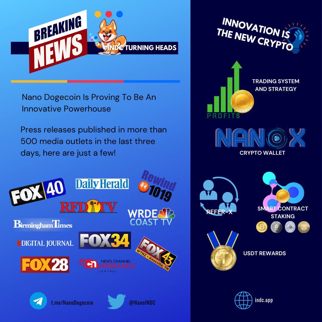 <a href="/NanoINDC/">NanoINDC</a> has had press releases published on more than 500 media outlets in the last three days 🔥

These include articles from FOX, MarketWatch, HTV, Benzinga, Digital Journal, Daily Herald and many more 🤩

#NanoDogecoin #INDC #NEWS #BSC #altcoins #FoxNews #100xgem