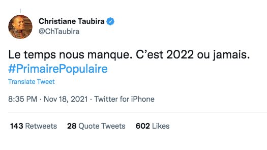 DianePoitau's tweet photo. Comme le dit @ChTaubira “C’est 2022 ou jamais”. Pour l’écologie, la démocratie et la justice sociale, seul le rassemblement rend la victoire possible : @JLMelenchon, @yjadot, @Anne_Hidalgo , acceptez de participer à la #PrimairePopulaire https://t.co/b3O5j2HnZh