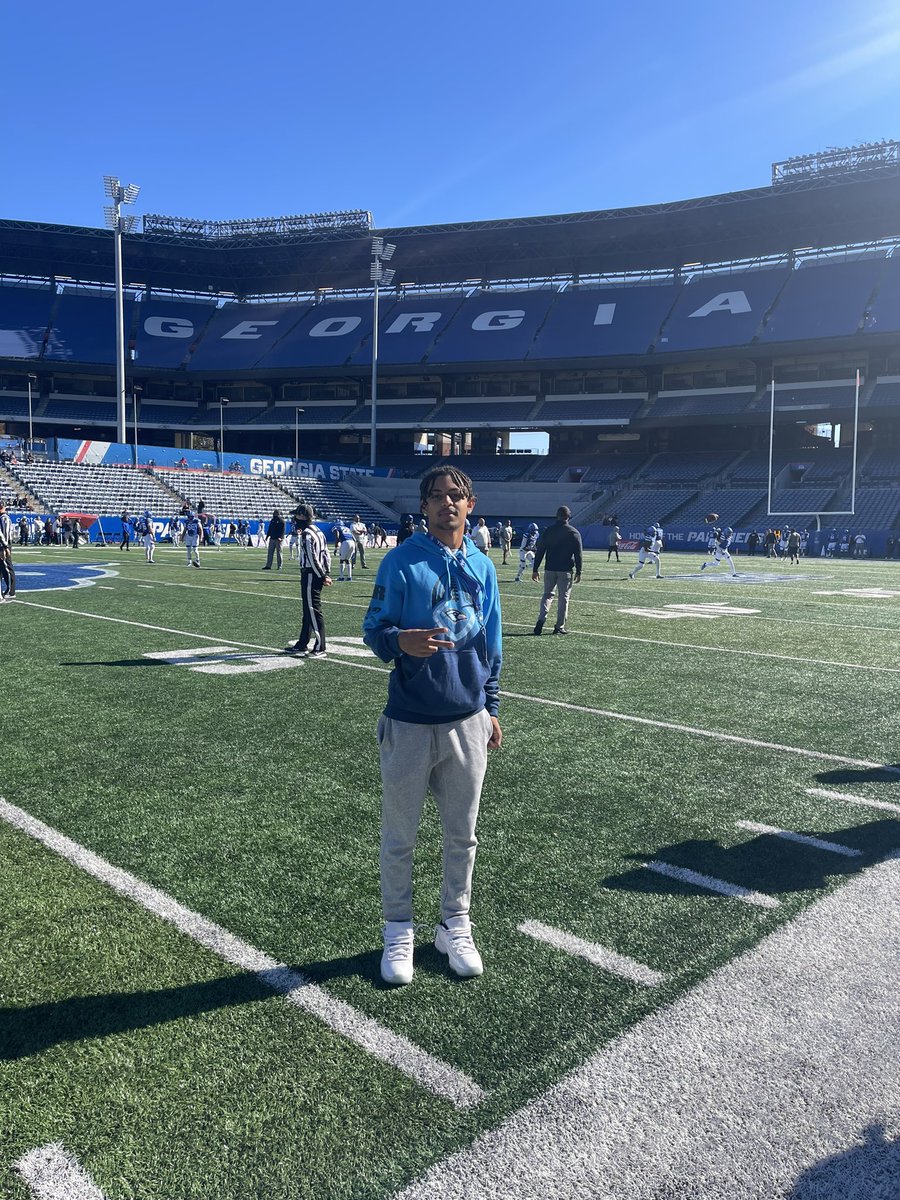 HollidayRj's tweet photo. Had a great time at the @GeorgiaStateFB game! Thanks for the invite and the hospitality Coach @darius_eubanks. Really like what the Panthers are all about. 
@RodCoaching https://t.co/BK2mZKv8mb