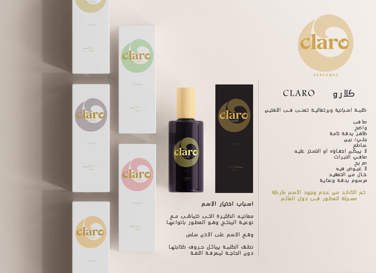 AtharAshraf7's tweet photo. @DesignersChamb تصميم #شعار 
اخترت اسم كلارو  |  CLARO 
ويعنى صافى أو واضح فى اللغة البرتغالية والإسبانية 
#شعار #branding #هويه_بصريه https://t.co/7mTc6bdoW8