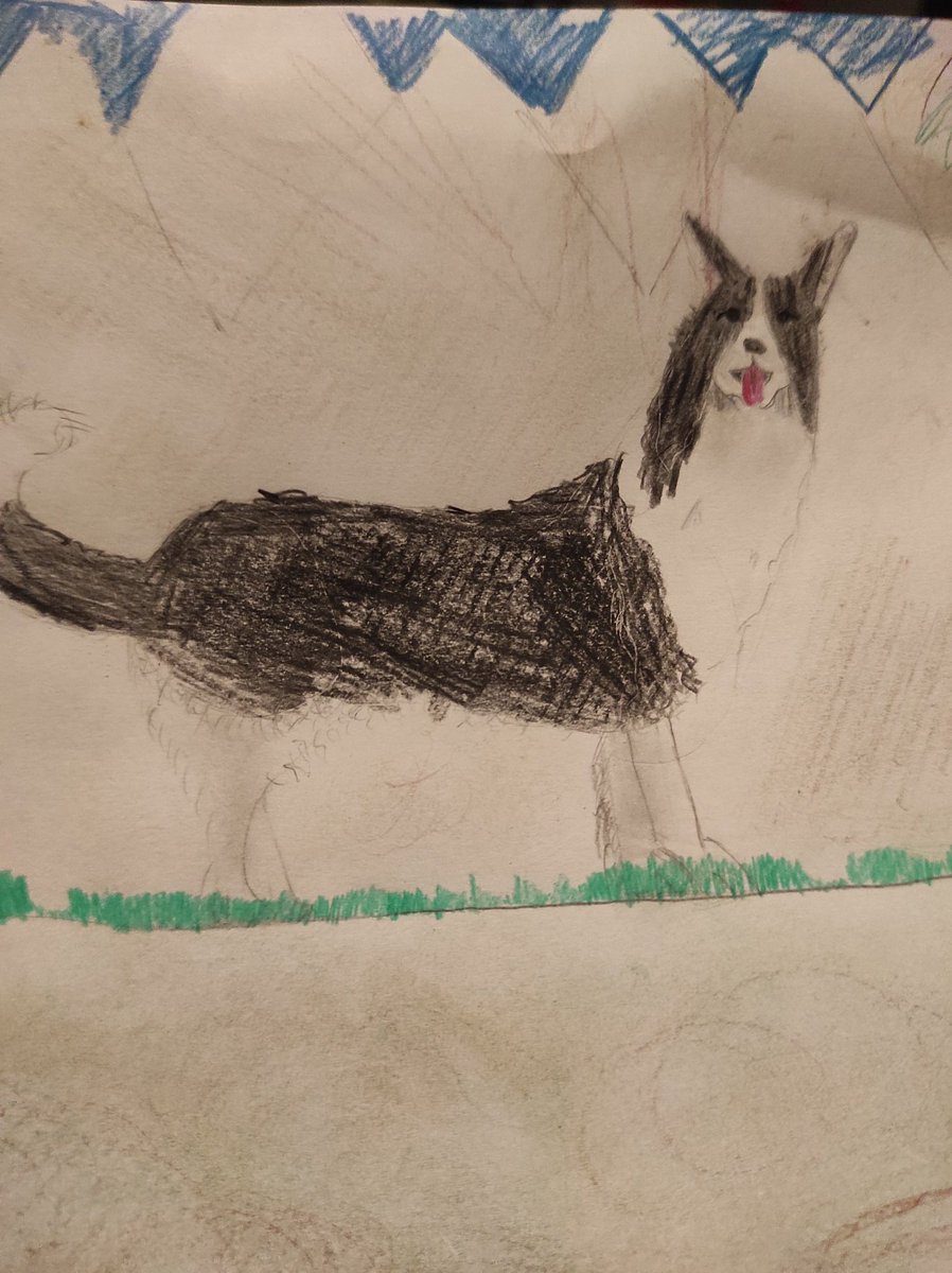 Tot plegat hi ha silenci a casa, (raro) la mini pubilla a la falda esperant el sopar, i la gran,callada. De cop ve la gran i diu:
- mama he fet un dibuix d'un gos, oi que s'assembla a la #Prefe del Toti, amb les muntanyes...
- i jo...😓😓😓😓😭😭😭
<a href="/xaiecologic/">Toti</a> 
<a href="/Uolis1/">Uolis</a> perdona'm