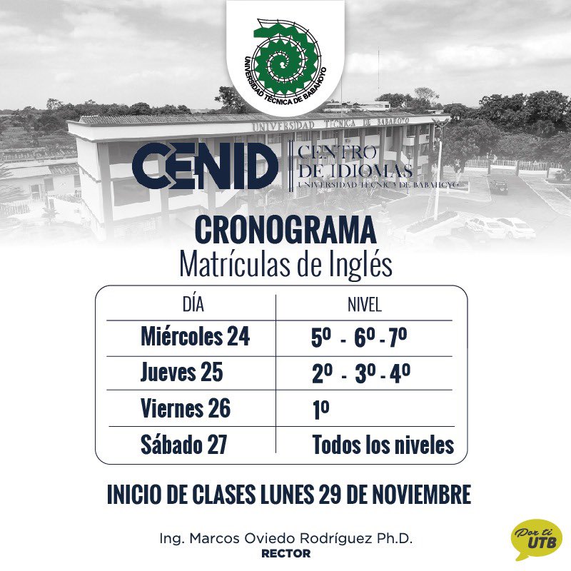 Cronograma para matrículas en el Centro de Idiomas.
