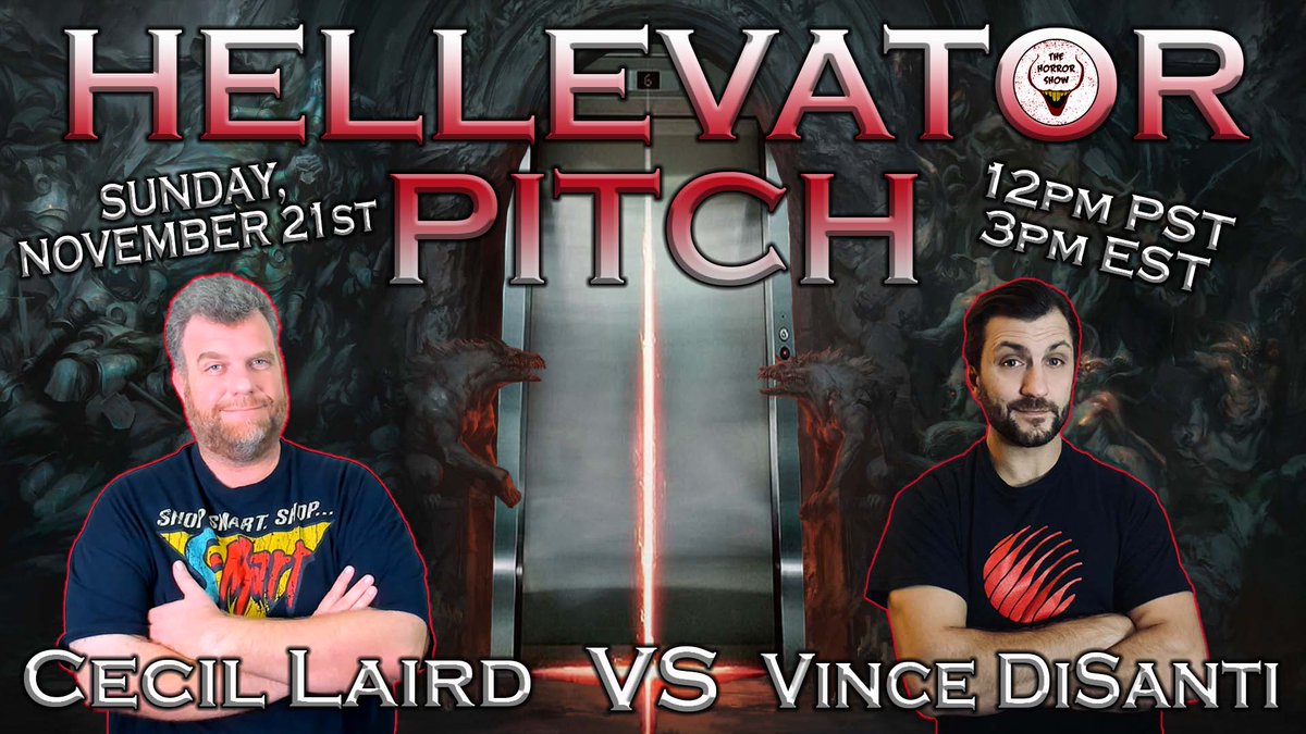 HorrorShow666's tweet photo. In just 30 minutes, #HellevatorPitch returns for its second installment! This time, Cecil faces off against the man behind the #NeverHikeAlone series, @wompstompfilms ! Three different film pitches and YOU choose the winner! Come have some fun with us! https://t.co/6Xi6850duU https://t.co/wVIoeJWOmr