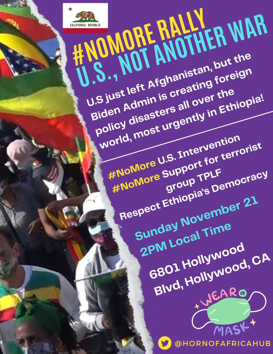 Hi <a href="/MCHammer/">MC HAMMER e/acc</a> - thanks for speaking on what’s happening in Ethiopia! It would be a treat if you could join <a href="/Blacks4Peace/">Black Alliance for Peace</a> <a href="/answercoalition/">ANSWER Coalition</a> and Ethiopian/Eritrean American communities of LA at the anti-war, anti-colonialism rally at 2p today. #NoMore