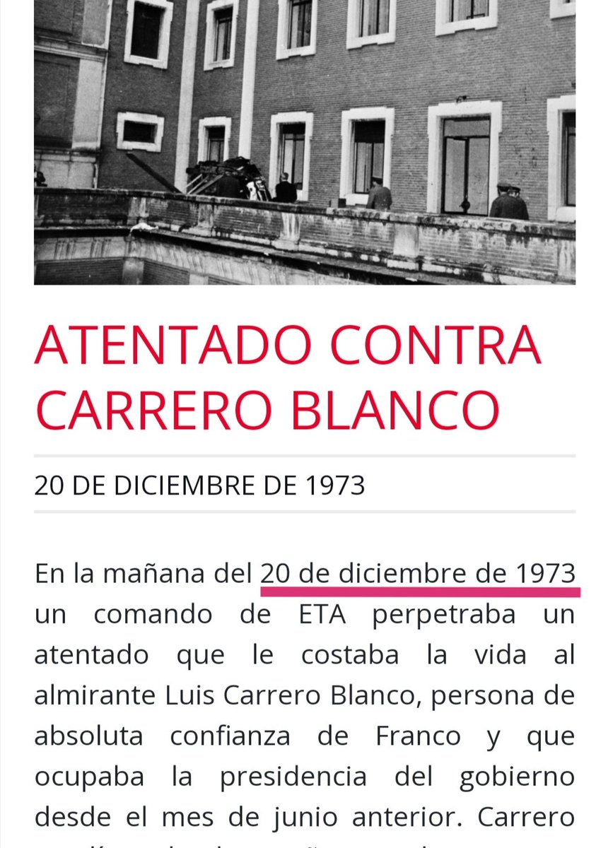⛔ BULO de <a href="/manelmarquez/">Manel Márquez 🍉</a>. "20N. Memoria histórica", relacionando el atentado contra Carrero Blanco con el 20 de noviembre.

❌ FALSO: Ocurrió un 20 de diciembre.