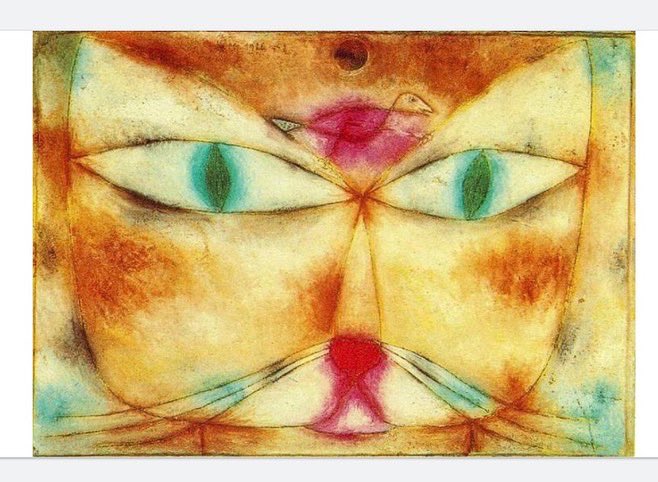 ChiversCottage1's tweet photo. Lessons of kindness and art tucked away in this weeks work! Students attention to detail and beautiful use of colour and shape inspired by Paul Klee’s famous painting “The Cat and Bird!” @SMCDSB_SCH https://t.co/dSVTvTRPzb