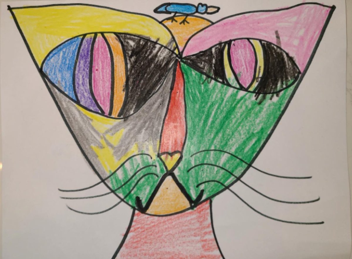 ChiversCottage1's tweet photo. Lessons of kindness and art tucked away in this weeks work! Students attention to detail and beautiful use of colour and shape inspired by Paul Klee’s famous painting “The Cat and Bird!” @SMCDSB_SCH https://t.co/dSVTvTRPzb