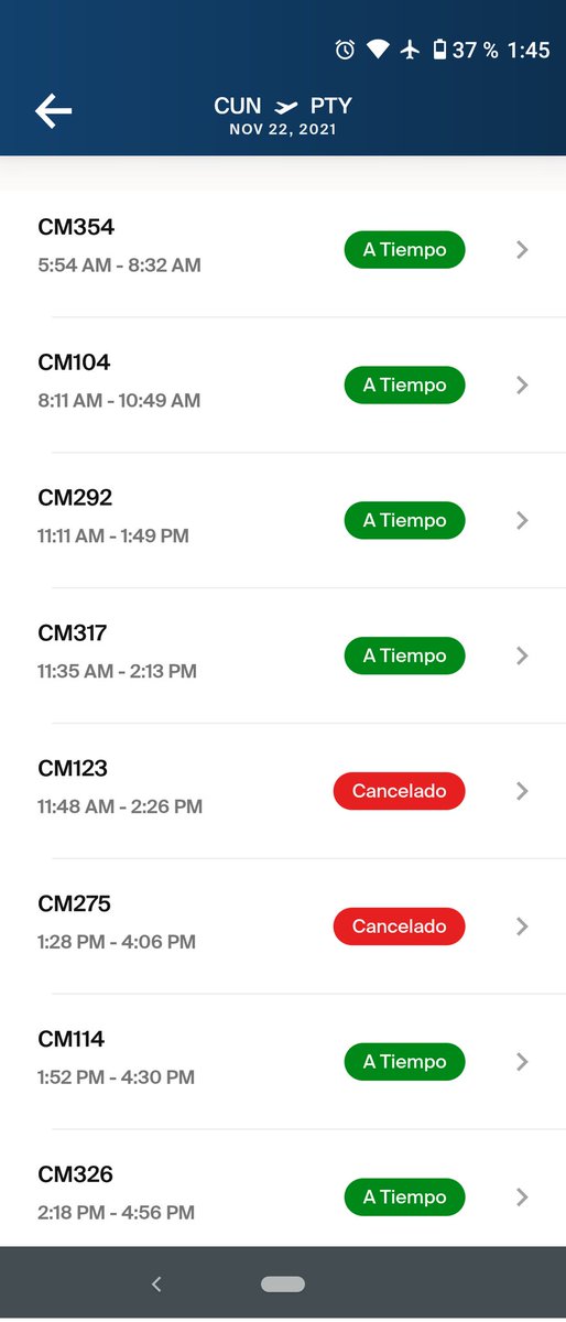 sebas_londo47's tweet photo. @DespegarCo kaluna7@gmail.com se realizó la reserva para Cancún, en este momento nos cancelaron el vuelo CM123 para mañana 22 de Noviembre https://t.co/V25FJso0tC