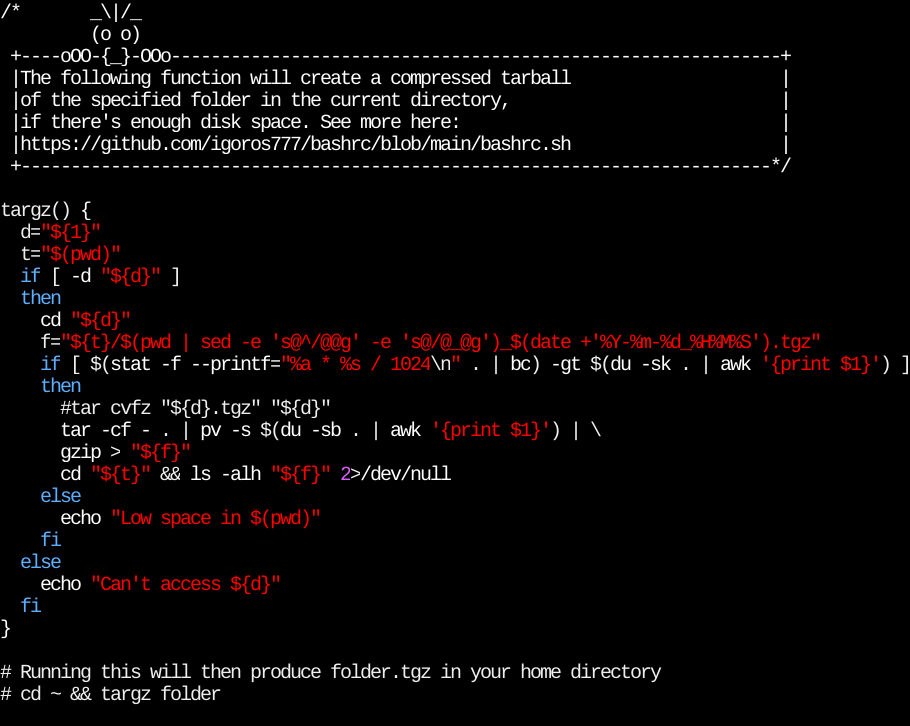 igor_os777's tweet image. A function to create a compressed archive of a subfolder in the current directory. It will determine if enough space is available and it will show progress status. #Linux #bash #unixshell #unix