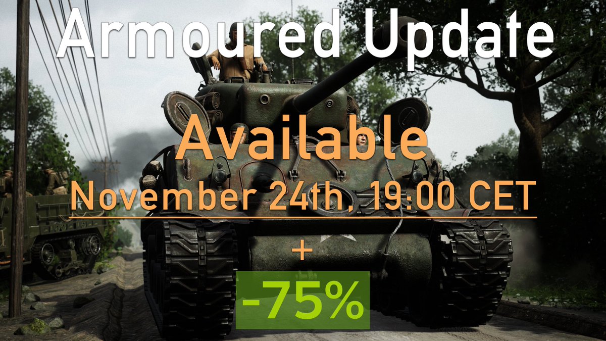 Join_Squad44's tweet photo. Attention tank crews! Get ready to roll onto the battlefield with the long-awaited Armoured Update on November 24th, 19:00 CET.

For new recruits, you will be able to get Post Scriptum with a 75% discount during the Steam Autumn Sale.

Read more: https://t.co/DdJ9g3773n https://t.co/yODFi7LShl