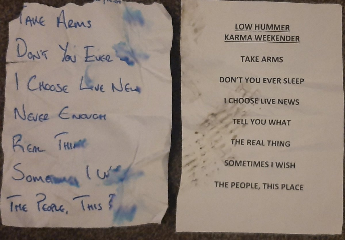 domlikesrabbits's tweet photo. My favourite song on the record.
Massive thanks to Hull's finest @JimiA for introducing me to this band!
Here's a couple of bruised & bedraggled setlists from supporting @Manics @ThePieceHall and @karmaclub_karma weekender in Nottingham!
#timstwitterlisteningparty #LowHummer https://t.co/H1ZSfqYDcT