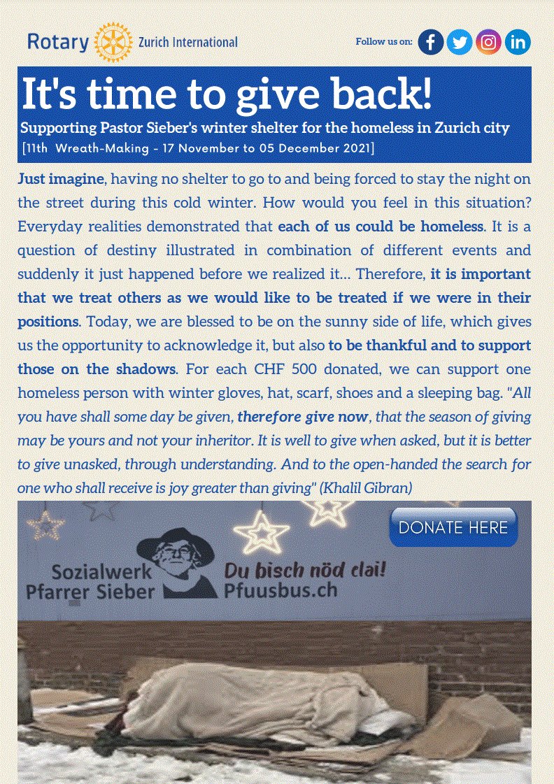 RotaryZInt's tweet photo. Help us support Pastor Sieber's winter shelter for the homeless in Zurich
https://t.co/jfrdKkbW99 https://t.co/pHiZNo2Kws