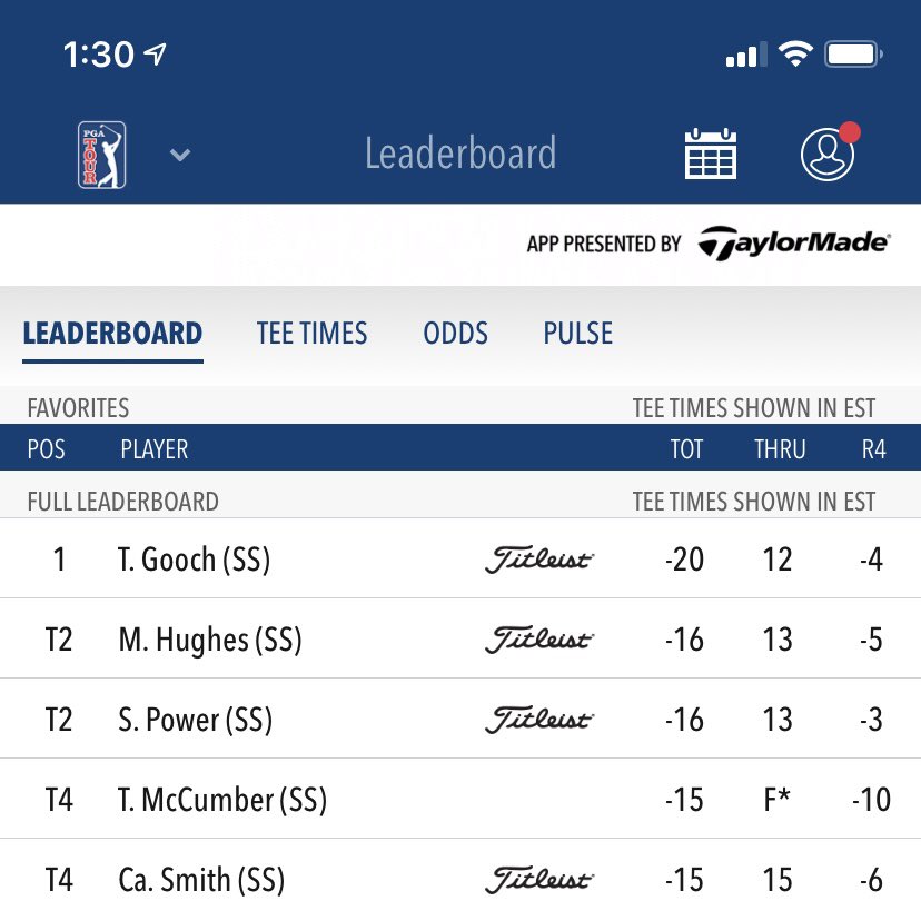 TAltimont's tweet photo. @badkaratemovie @corbydavidson @SportsSturm @TheHardline3to7 I know tomorrow is Cowboys Monday, but if @TalorGooch hangs on to win in Sea Island we may have to audible to a wall to wall recap of the RSM Classic #WheresTheGooch https://t.co/w1X5OQ89Nz