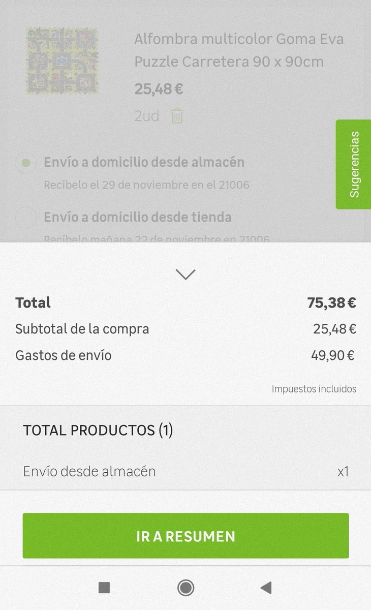 Ojo con los gastos de envío de <a href="/leroymerlin_es/">leroymerlin_es</a> para dos alfombras puzzle de bebé 😱😱