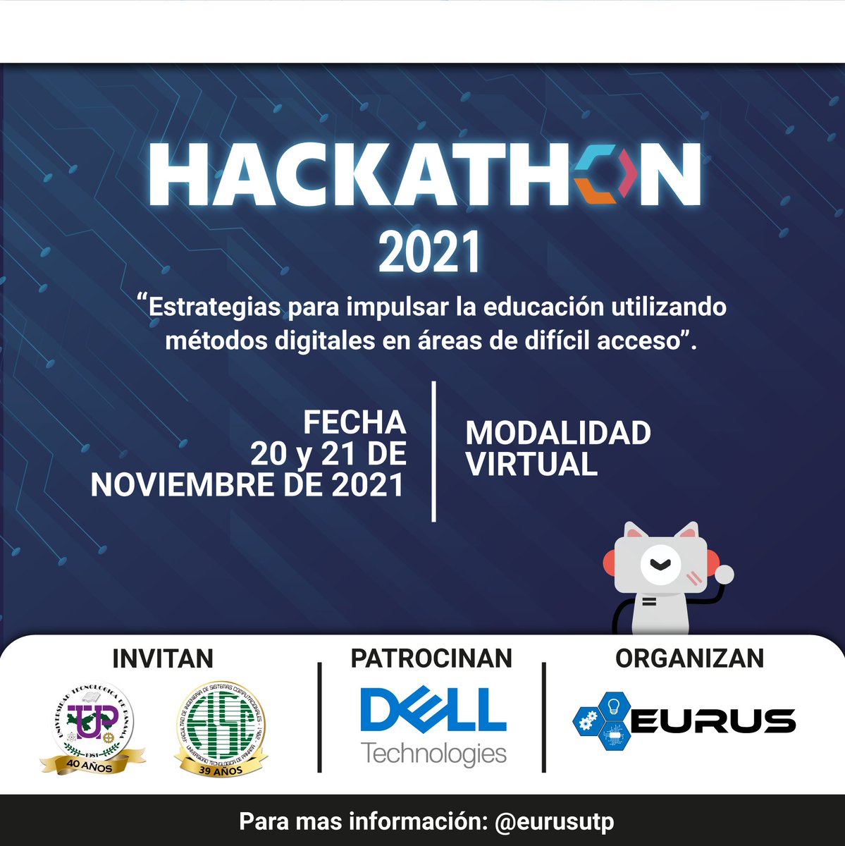 Final de la Hackathon en vivo!
👇
 youtu.be/rY6c2HsUiuk

#hackathonEURUS21 <a href="/DellPanama/">Dell Panama</a> <a href="/EurusUTP/">EurusUTP</a>  <a href="/utpfisc/">Facultad de Ingeniería de Sistemas Computacionales</a>