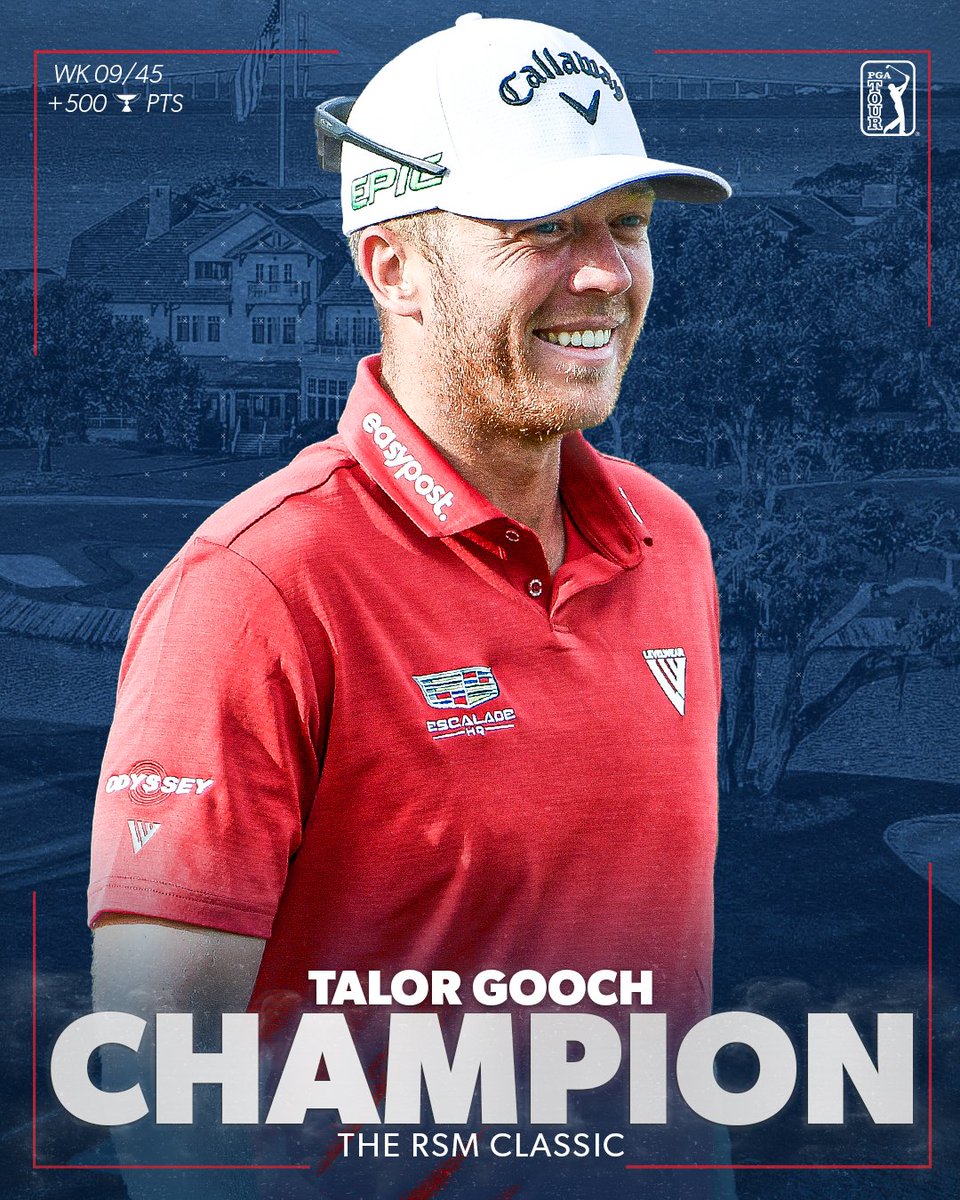 PGATOUR's tweet photo. Last week he turned 30. This week he turned into a TOUR champion.
@TalorGooch wins @TheRSMClassic by three. 🏆 https://t.co/RDX7SCNmWU