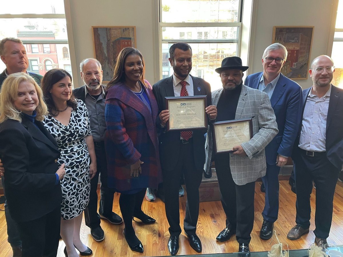 CarolynBMaloney's tweet photo. .@DIDNYC has been a pillar in downtown political and community life. 

This afternoon, I was honored to join District Leaders, State Committee, and club leadership to honor @TishJames, Anthony Harmon, and AKM Mike Bhuiyan. https://t.co/8Rfz6DWvyO