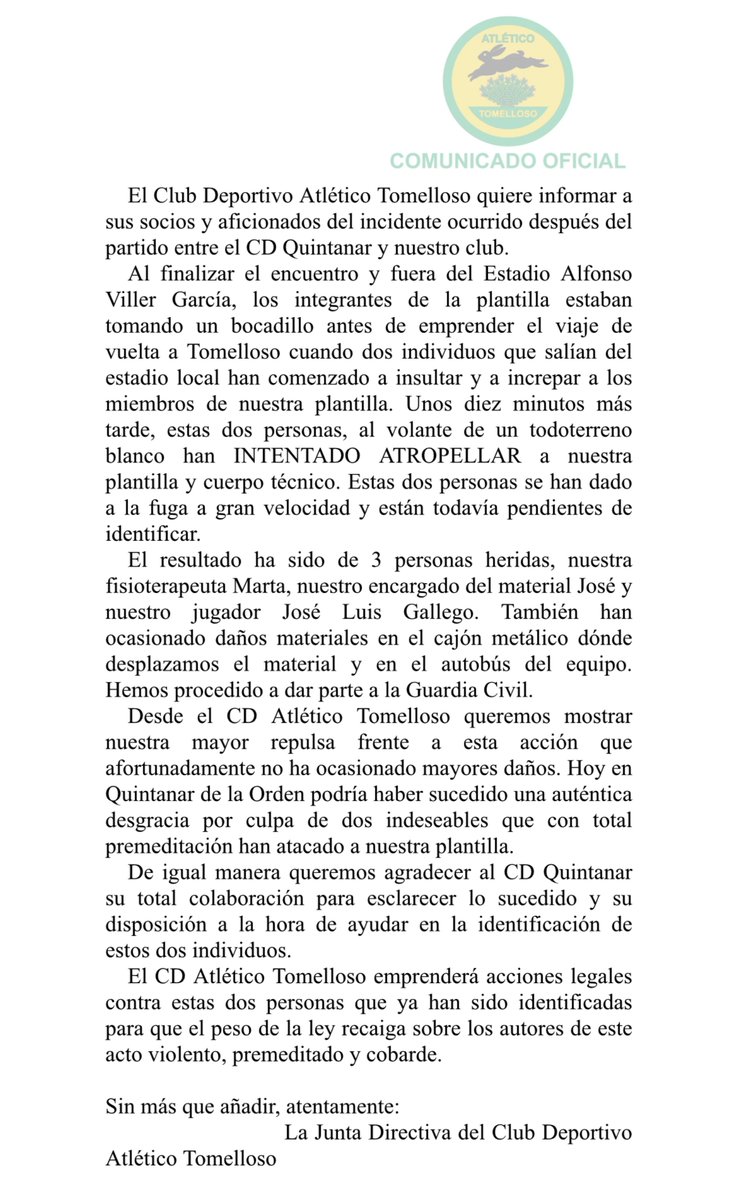 AtlTomelloso's tweet photo. ⚠️ COMUNICADO OFICIAL ⚠️ https://t.co/HmA0q1YKTp