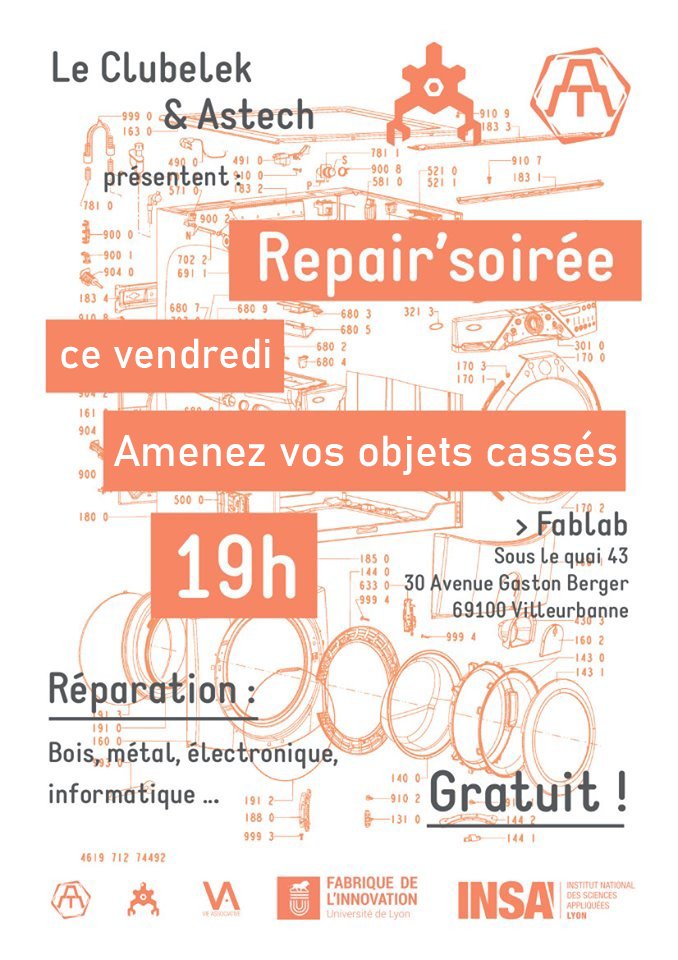 Réparer plutôt que jeter !
Dans le cadre de la semaine de réduction des déchets organisée par Objectif 21, Le Clubelek et le <a href="/FablabAsTech/">AsTech</a> organisent une repair soirée ce vendredi à 19h au Fablab
Apporte tes objets à réparer et les membres seront là pour t'aider à les réparer 💪