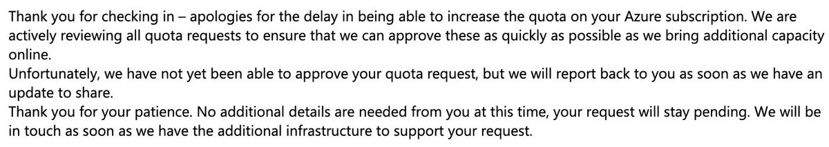 wade_schulz's tweet photo. apparently @Azure does not have capacity for a single GPU instance in any region - feels less #cloud and more #servercloset? overnight migration to @awscloud it is i guess @AzureSupport https://t.co/RidvPlcrqr