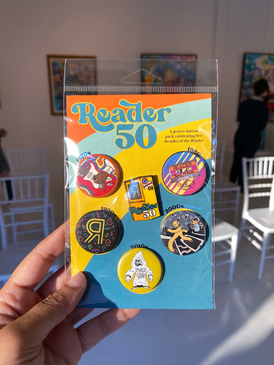 Chicago_Reader's tweet photo. π Groovy 50th anniversary button packs are now available at the Reader store! Loving this collab with local artists and @BusyBeaver πhttps://t.co/SjxpUXev76 #Reader50 #FreeFreaky50 https://t.co/LWApLtmS7B