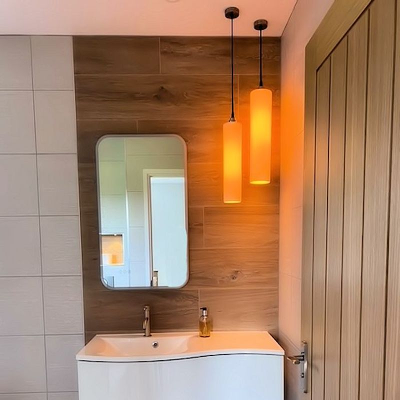 Another day, another gorgeous bathroom designed by one of our customers… We love the way @JulieBallInteriors has positioned a pair of Laverick Cylinder Ceramic Pendant Lights.  thelightyard.com/pages/gallery #lighting #IP44rated #interiordesigner #TheLightYard