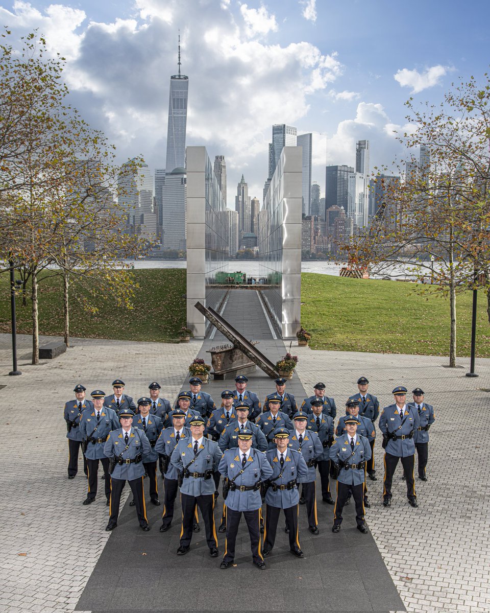 Recently, Troop "D" Major Michael Zimmerman and a contingent of troopers stopped by the Open Sky Memorial in Liberty State Park to reflect on our 100 years of service and honor those lives lost on 9/11, 20 years after the terrorist attacks.