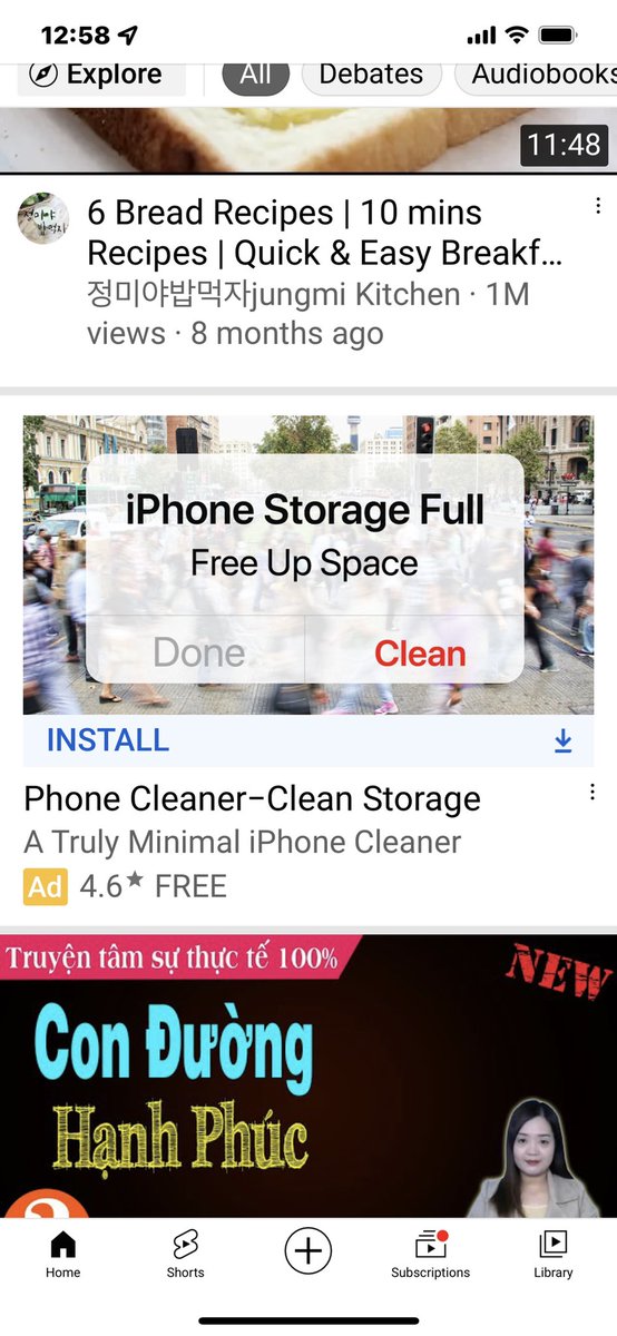 Deceptive ads like this are unethical and should be banned. My mom thought ad on YouTube was a real notification and started deleting photos, and tried to click the “Clean” button only to be taken to a confusing app install page.