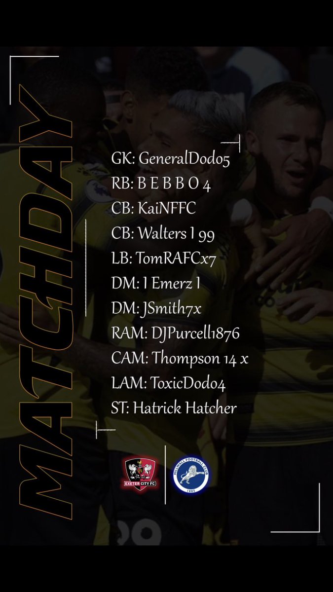 Our lineup for tonight’s games on <a href="/TheVFL_/">VFL</a> 
Results 
4 - 1 Exeter
0 - 2 Millwall