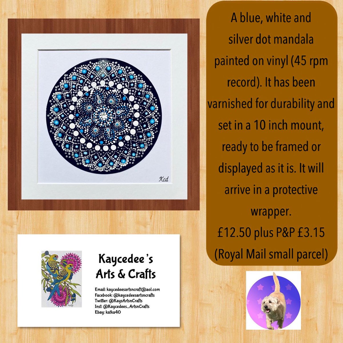 KaysArtsnCrafts's tweet photo. 🐶Scruffy🐶 says, “Here’s the second vinyl disc mandala. More designs to follow.
#new #newproduct #Christmas #Christmasshopping #dogs #petpages #handmade #SmallBusiness #crafts #arts #ForSale #zentangle #zentangleart #mandalaart #creative #artwork #dotpainting #htlmp https://t.co/DqQxH9MWoy
