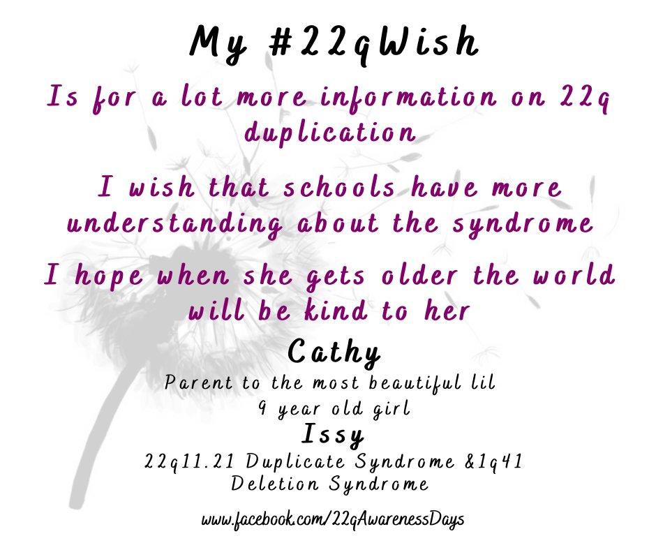 22qAwarenessDay's tweet photo. Day 21  #22qNovemberAwareness 
My #22qWish
"I wish there is a lot more information on #22qduplication. 
I wish that schools have more understanding about the syndrome
I hope when Issy gets older the world will be kind to her"
Cathy, Issy's mum
#Be22qAware 
#22q11DupS 
#1q41DS https://t.co/MslJGkhEIU