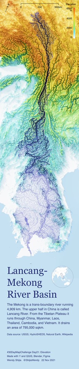 🗺️NEW🗺️ #30DayMapChallenge D21 Elevation
The Lancang-Mekong river basin
Tools: QGIS, Blender, Figma