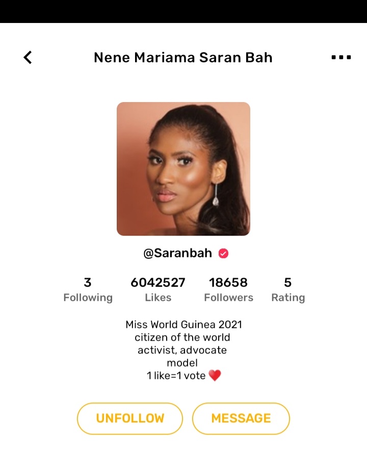 Alphasall64's tweet image. We have already reach 6millions and get ready for 10millions put more effort we can do it and our miss saran bah is going to win guinea 🇬🇳we are proud of you saran ..