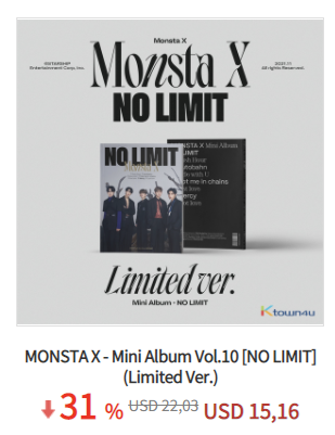 Ktown4u_IDN's tweet photo. 🇮🇩Ktown4u Indonesia X @monstaxtradeINA ❤️

📀MONSTA X - Mini Album Vol.10 [NO LIMIT] 

✅Limited Ver.
💳Pembayaran bisa menggunakan DANA

Link for purchase 👇
https://t.co/43uvdTgQLT https://t.co/T4usOPJlRT