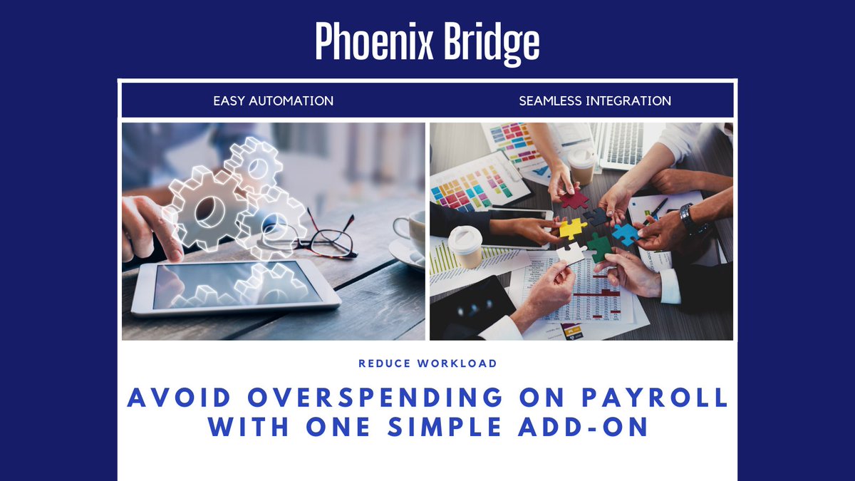 Avoid overspending on payroll and HR services with Phoenix Bridge. We uniquely automate and integrate your systems for an all-in-one!

#AI #ML #Nocode #automation #integration #payroll #HR #ADP #services #phxintel #tech #data #bigdata #humanresources #payroll