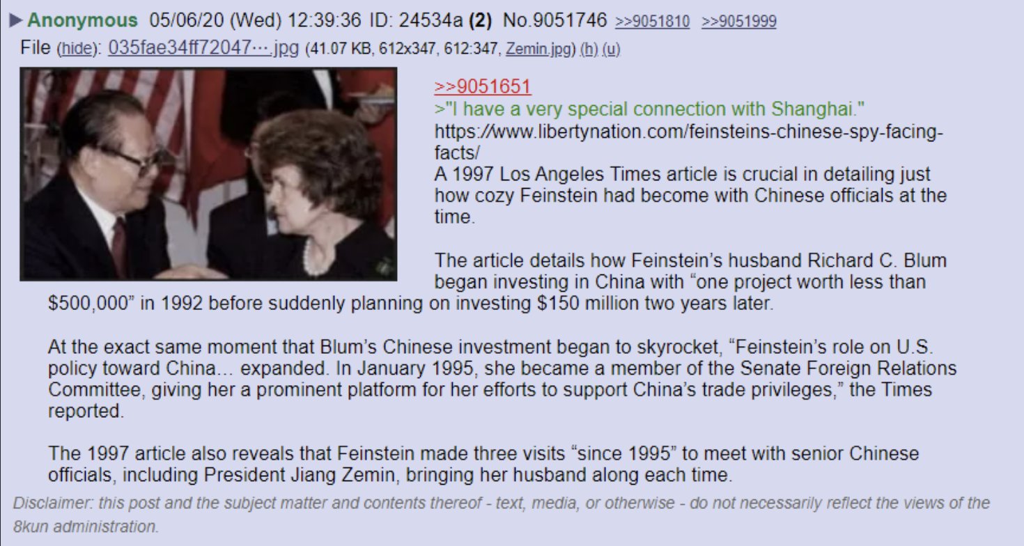 李倍喜 Pa Twitter Q 4124贴提到江泽民事实 1997 年 洛杉矶时报 的一篇文章在详细说明当时范斯坦与中国官员相处得有多融洽 文章详细介绍了范斯坦的丈夫理查德 C 布鲁姆