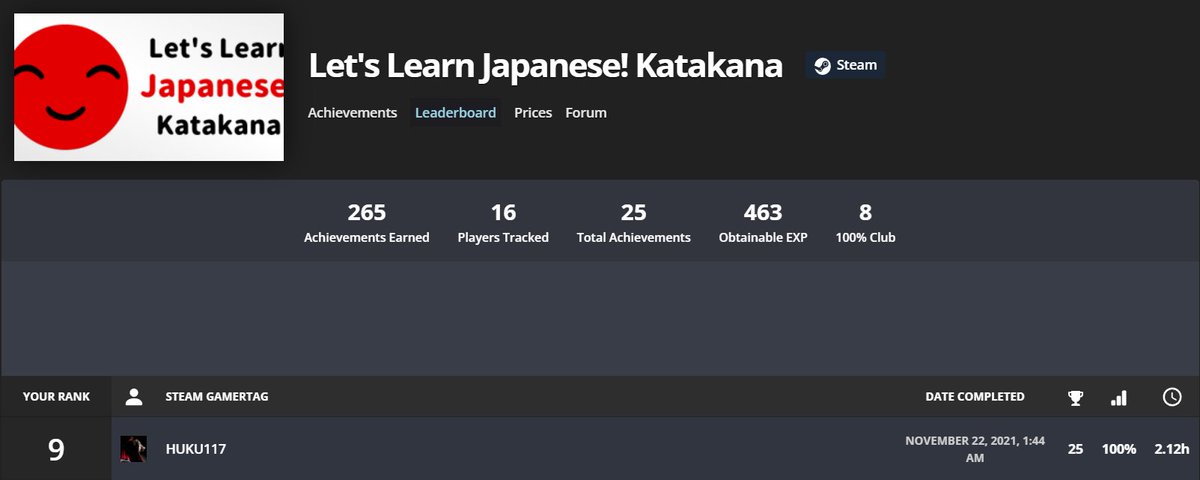 Let's Learn Japanese! Katakana (Steam) 100% Complete

Milestone: 125 Completed Steam Games

#SteamAchievement #Steam #LetsLearnJapanese #Japanese #Katakana #DrCyrilSplutterworth #EducationGame
