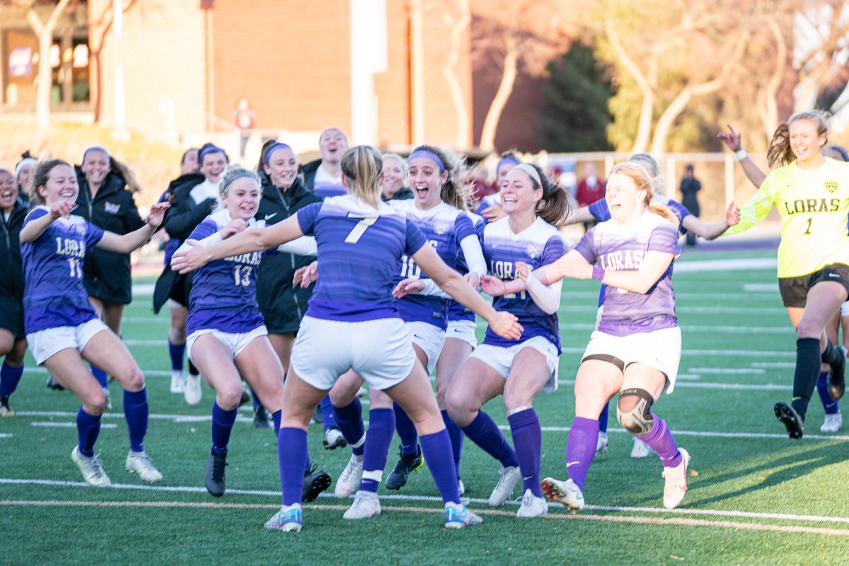 LorasAthletics's tweet photo. The historic season continues! The Duhawks are going to Greensboro! 🏆
No. 9 @LorasWSoccer (21-0-2) advances to the @NCAADIII Final Four for the first time in program history with a 4-3 shootout win against UW-La Crosse in the Elite 8 game! 
#GoDuhawks https://t.co/1eoYwfm8eo
