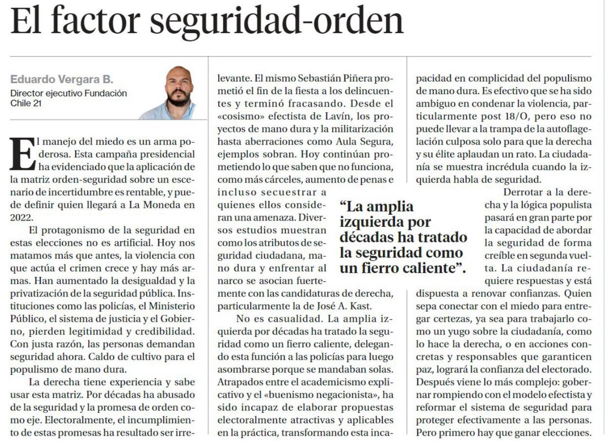 EduardoVergaraB's tweet image. El factor seguridad - orden, en estas elecciones. Comparto reflexión para tener en cuenta. monitordeseguridad.org/prensa/el-fact…