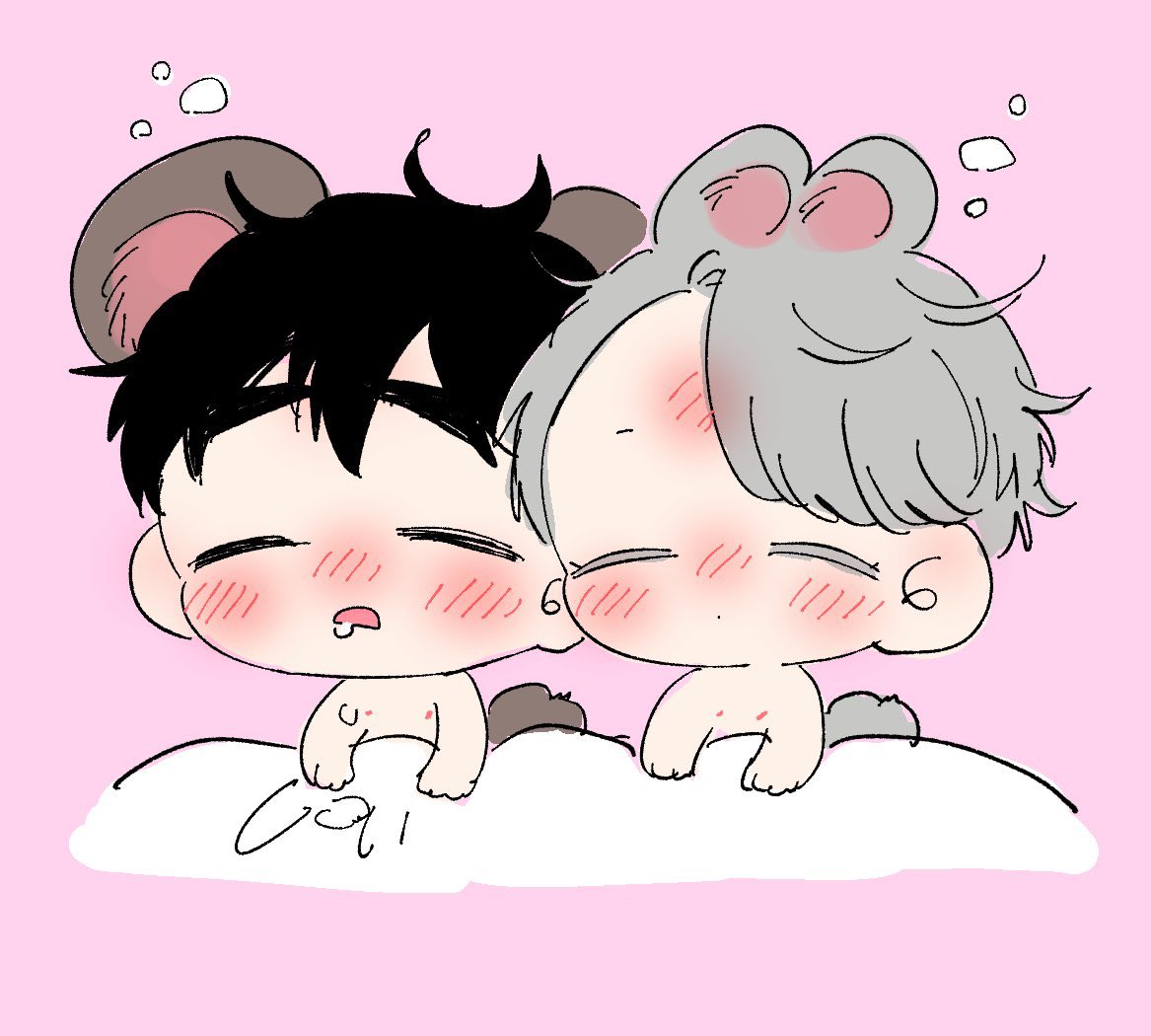 勝生勇利 ,ヴィクトル・ニキフォロフ 「ねぼうまる🐻🐰 」|🍣のイラスト