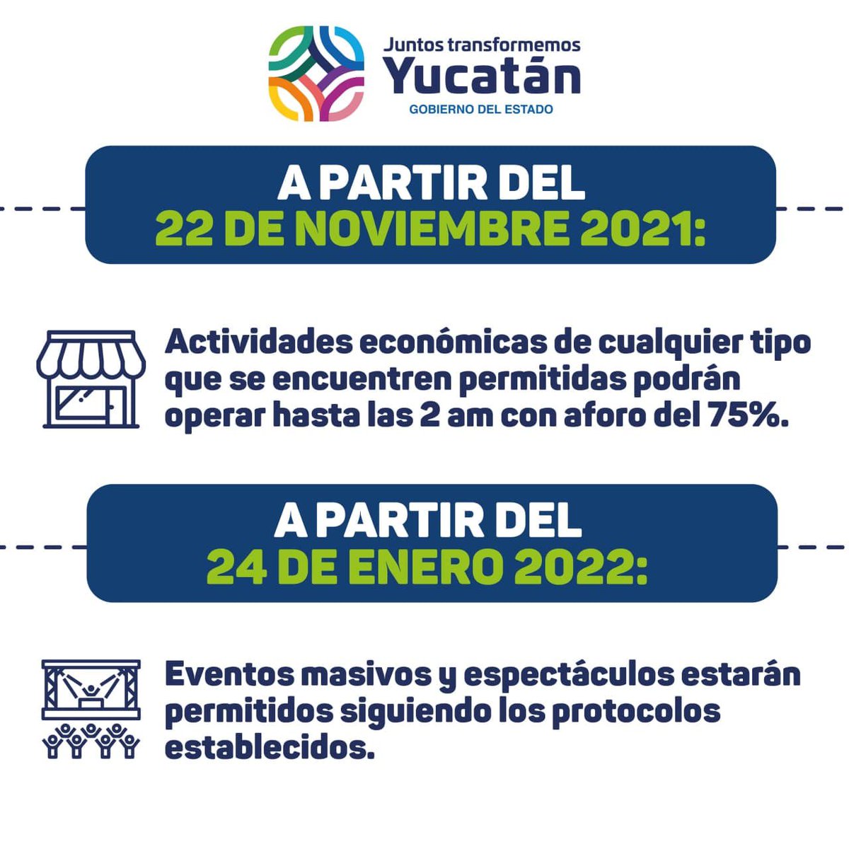 procivy's tweet photo. ¡AVISO IMPORTANTE!

#SemáforoVerde 🟢
Tras el importante avance que juntos hemos logrado en la vacunación contra el #Coronavirus, anunciamos nuevas disposiciones para continuar con la apertura gradual y segura de las actividades que se implementarán a partir del 22 de noviembre. https://t.co/ksHqRUmawY