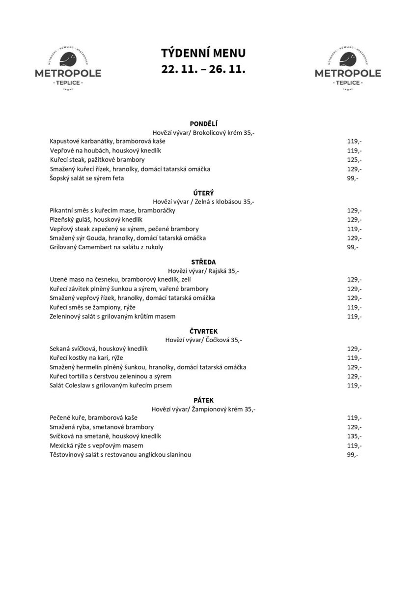 MetropoleTP's tweet image. Týdenní menu 22.-26.11.