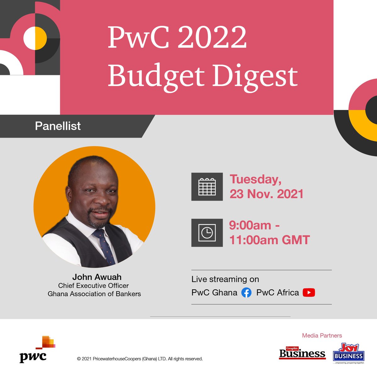 PwCGhana's tweet photo. Meet our expert panellist for our upcoming 2022 Budget Digest. 
#PwCGhana #GhanaBudget #BudgetDigest #Budget2022 #Ghanaeconomy #TaxLaws https://t.co/ldzkprgsAU
